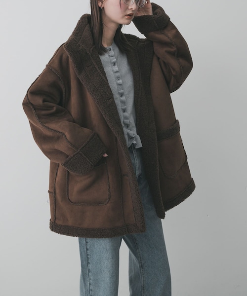 SENSE OF PLACE by URBAN RESEARCH(センスオブプレイスバイアーバンリサーチ)の「フェイクムートンスタンドジャケット(ムートンコート・レディース・BROWN/CHARCOAL/IVORY・One)」の3枚目の写真