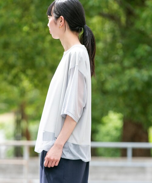 EKAL(エカル)の「『UR TECH ひやサラクール』メッシュレイヤードT-SHIRTS(Tシャツ/カットソー・レディース・ホワイト/グレー/ネイビー/レンガー・One)」の17枚目の写真