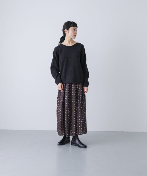 かぐれ（カグレ）の「テープヤーンボートネックニット（ニット/セーター・レディース・L/BEIGE/BLACK・Free）」の9枚目の写真