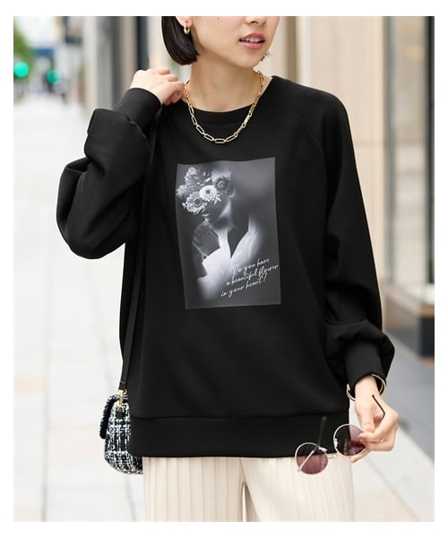 nissen（ニッセン）の「大きいサイズ ダンボールニットラグランフォトプリントプルオーバー（スウェット・レディース・黒/杢グレー・L~LL相当/3L~4L相当/5L~6L相当/8L相当/10L相当）」の7枚目の写真