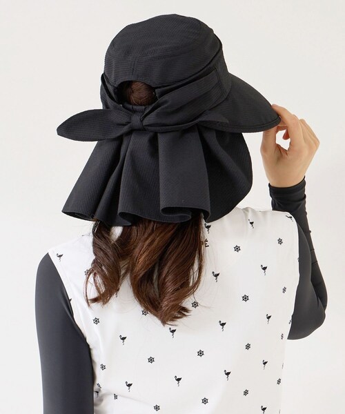 ROPE'（ロペ）の「クールマックスサッカー３ＷＡＹハット/UV・遮熱（ハット・レディース・ブラック/ホワイト/カーキ・F）」の15枚目の写真