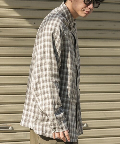 URBAN RESEARCH DOORS(アーバンリサーチドアーズ)の「FORK&SPOON リネンカバーオールシャツジャケット(テーラードジャケット・メンズ・BEG CHK/BROWN・4/5)」の22枚目の写真