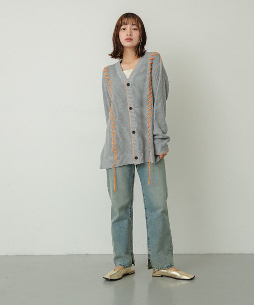 SENSE OF PLACE by URBAN RESEARCH（センスオブプレイスバイアーバンリサーチ）の「『ユニセックス』ブランケットステッチカーディガン（カーディガン/ボレロ・メンズ・L.GRAY/NAVY/PURPLE・M/L）」の10枚目の写真