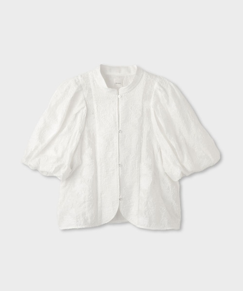 ROPE'(ロペ)の「【一部店舗限定】【REALM(レルム)】JACQUARD PUFF SLEEVE BLOUSE|袖ボリュームブラウス 26SS(シャツ/ブラウス・レディース・ブラック/ホワイト・38)」の1枚目の写真