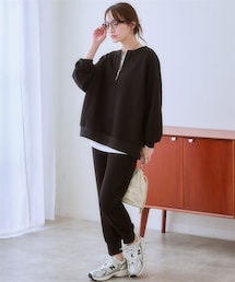 nissen | きれいめポンチセットアップ（ジップアップトップス＋ジョガーパンツ）＜大きいサイズ有＞(Tシャツ/カットソー)
