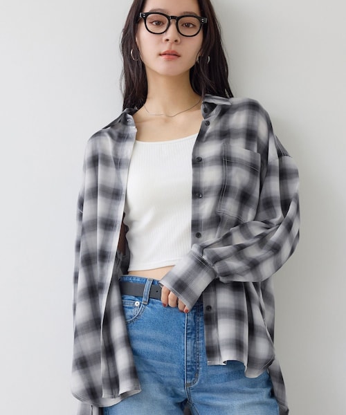 VIS(ビス)の「オンブレチェック オーバーシャツ(シャツ/ブラウス・レディース・ブラック系/ブラウン系/サックス・F)」の1枚目の写真