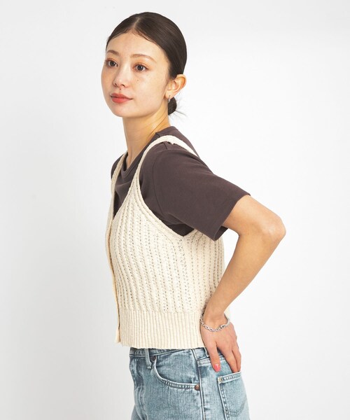 URBAN RESEARCH Sonny Label（アーバンリサーチサニーレーベル）の「2WAY透かし編みニットビスチェ（キャミソール・レディース・ネイビー/アイボリー/ピンク・FREE）」の8枚目の写真
