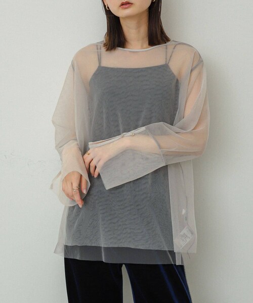 SENSE OF PLACE by URBAN RESEARCH(センスオブプレイスバイアーバンリサーチ)の「シアーチュールトップ(Tシャツ/カットソー・レディース・IVO×GRY/BEG×IVO/C.GRY×GRY/BLK×C.GRY・one)」の15枚目の写真