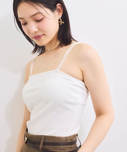 VIS（ビス）の「【選べる着丈】カップ付きWストラップキャミソール【洗える】（キャミソール・レディース・ブラック/オフホワイト・F/FS）」の12枚目の写真