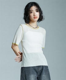 Soiunique | 麻タッチ配色デザインクルーネックトップス ［Soiunique］(Tシャツ/カットソー)