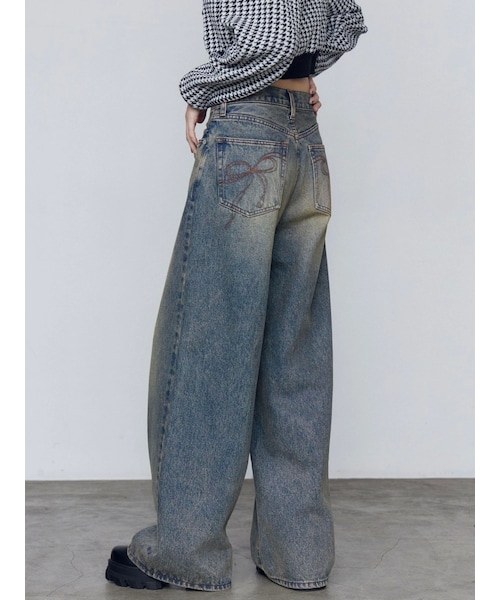 EMODA（エモダ）の「アートステッチワイドルーズジーンズ（デニムパンツ・レディース・ブラック・S/M）」の17枚目の写真