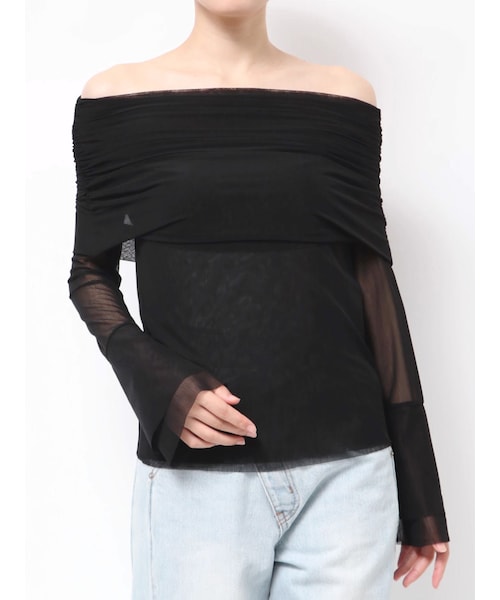 LAGUNAMOON（ラグナムーン）の「フレアスリーブオフショルチュールトップス（Tシャツ/カットソー・レディース・アイボリー/ブラック/イエロー/ミックス・F）」の3枚目の写真