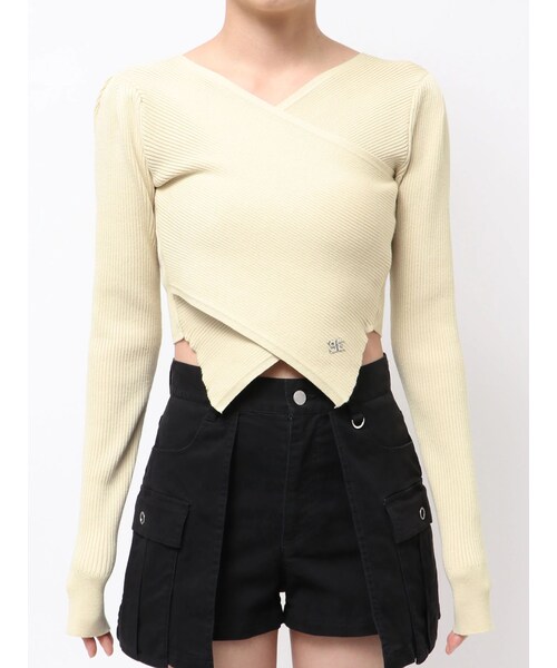 EMODA（エモダ）の「WIDE CROSS CROPPED KNIT（ニット/セーター・レディース・アイボリー/グレー/ブラック/ライム・F）」の2枚目の写真