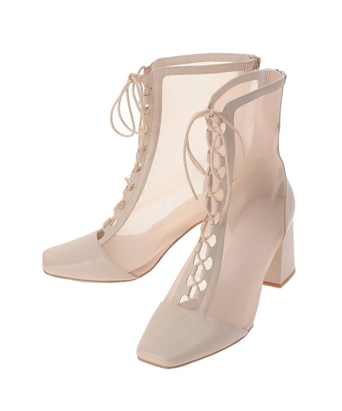 MERCURYDUO（マーキュリーデュオ）の「レースアップメッシュブーツ（ブーツ・レディース・アイボリー/ブラック/ブラウン・36/38）」の4枚目の写真
