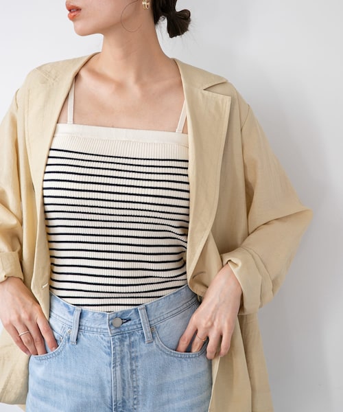 URBAN RESEARCH Sonny Label（アーバンリサーチサニーレーベル）の「カップ付きマルチウェイニットキャミソール（キャミソール・レディース・OFFボーダー/オフ/NAVYボーダー・FREE）」の2枚目の写真