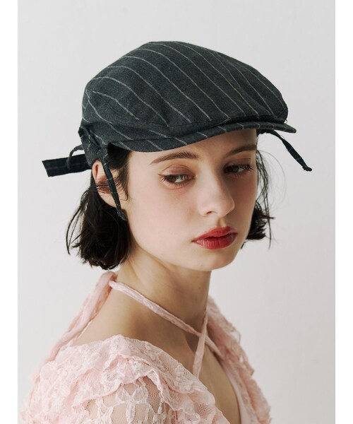 jouetie（ジュエティ）の「サイドリボンストライプハンチング（ハンチング/ベレー帽・レディース・グレー/ネイビー・F）」の2枚目の写真