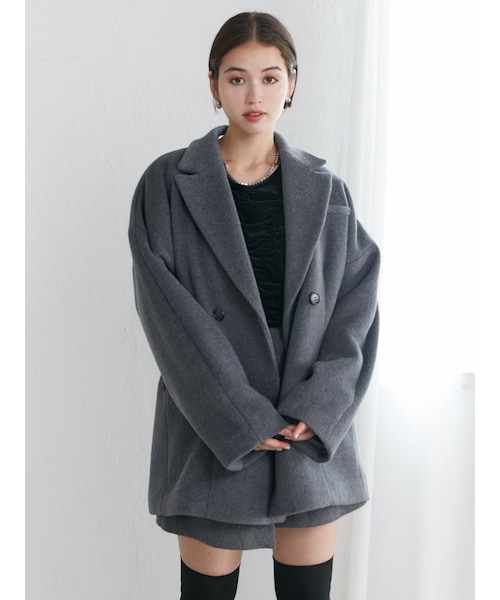 MURUA（ムルーア）の「ウール混オーバーテーラードジャケット（テーラードジャケット・レディース・グレー/モカ・F）」の3枚目の写真