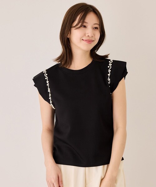 Jayro(ジャイロ)の「フレンチスリーブパールポンチカットソー(Tシャツ/カットソー・レディース・ブラック/ホワイト系・F)」の4枚目の写真
