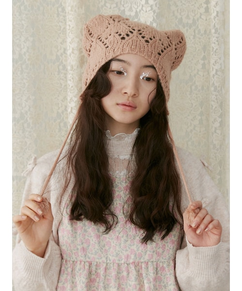 merry jenny（メリージェニー）の「animalポンポンニットcap（ニットキャップ/ビーニー・レディース・チャコールグレー/ピンク/ベージュ・F）」の9枚目の写真