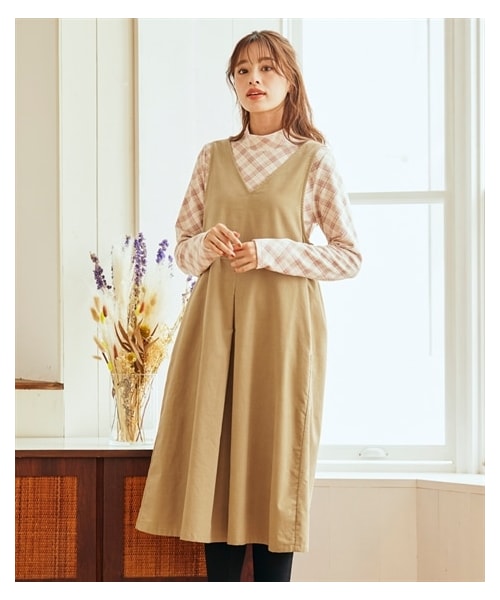 nissen（ニッセン）の「大きいサイズ綿１００%コーデュロイジャンパースカート（ワンピース・レディース・ネイビー/ライトカーキ/ベージュ・L/LL/3L/4L/5L/6L/8L/10L）」の12枚目の写真