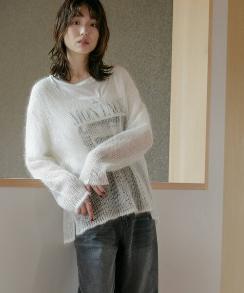 URBAN RESEARCH ROSSO（アーバンリサーチロッソ）の「シアーモヘアVネックプルオーバー（ニット/セーター・レディース・blue/white/yellow・FREE）」の13枚目の写真