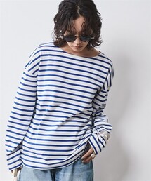 CHIC STYLE | 大きいサイズ 綿100％ボーダーカットソープルオーバー シックスタイル(Tシャツ/カットソー)