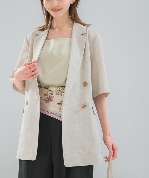 URBAN RESEARCH ROSSO（アーバンリサーチロッソ）の「防シワ リネンライクハーフスリーブジャケット（テーラードジャケット・レディース・L.BEIGE/BLACK・36/38）」の18枚目の写真