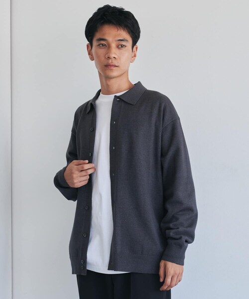 URBAN RESEARCH DOORS（アーバンリサーチドアーズ）の「『XLサイズ/WEB限定/仁村紗和さん着用』『UR TECH 200日ニット』シャツ カーディガン（カーディガン/ボレロ・メンズ・YEL KHK/BROWN/CHARCOAL/L/GRY/BLUE GREEN・M/L/XL）」の20枚目の写真