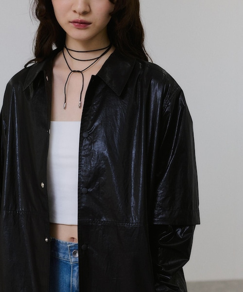 ADAM ET ROPE'（アダムエロペ）の「2WAYスリーブコーティングシャツブルゾン（ブルゾン・レディース・ブラック/カーキ・F）」の14枚目の写真