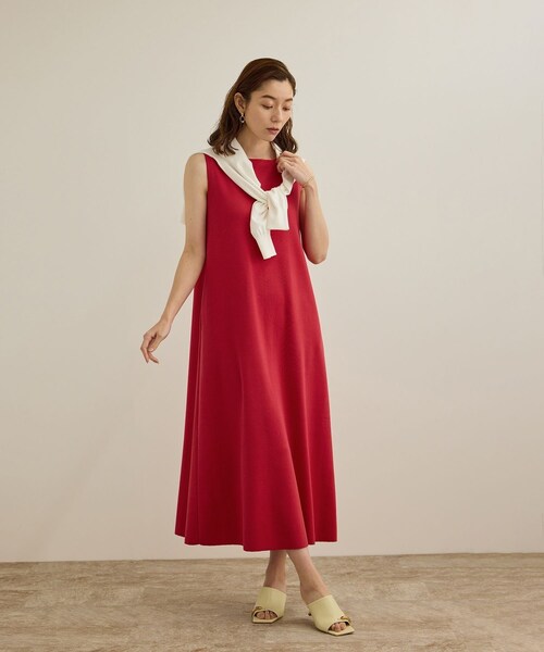 ROPE'(ロペ)の「シルクコットン総針Aラインワンピース/イージーケア(ワンピース・レディース・ネイビー/レッド・F)」の9枚目の写真