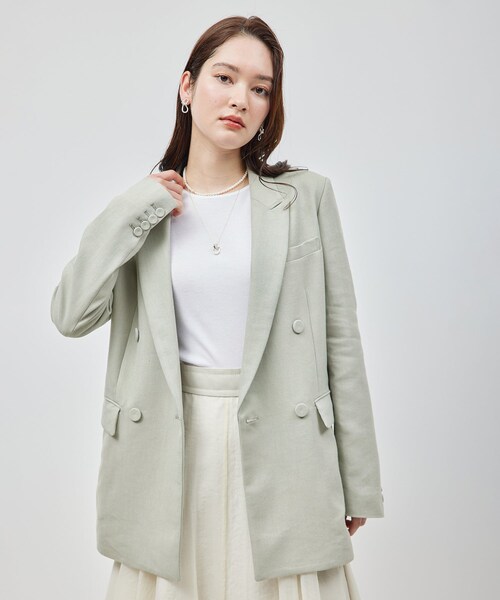 ROPE'（ロペ）の「ヘビーリネン ダブルジャケット（テーラードジャケット・レディース・グリーン系/ネイビー/キナリ・36/38）」の14枚目の写真