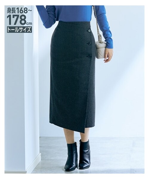 nissen（ニッセン）の「高身長　チェック柄ラップスカート（トールサイズ）（スカート・レディース・ブラウン系チェック/黒系チェック・MTT/LTT/LLTT/3LTT/4LTT/5LTT）」の7枚目の写真