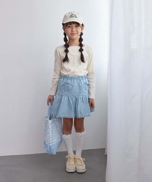 ROPE' PICNIC（ロペピクニック）の「【KIDS/キッズ】インパンツ付きハートポケットデニムスカート（デニムスカート・キッズ・ネイビー/サックス・L/M/S）」の10枚目の写真