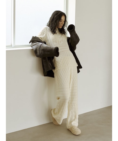 Ungrid（アングリッド）の「透かし編みニットパンツ（その他パンツ・レディース・アイボリー/チャコールグレー/オレンジ・F）」の3枚目の写真