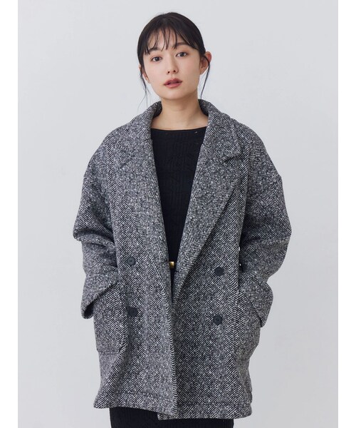 TONAL(トーナル)の「ヘリンボーン裏起毛ダブルコート(その他アウター・レディース・ブラック・S/M)」の14枚目の写真
