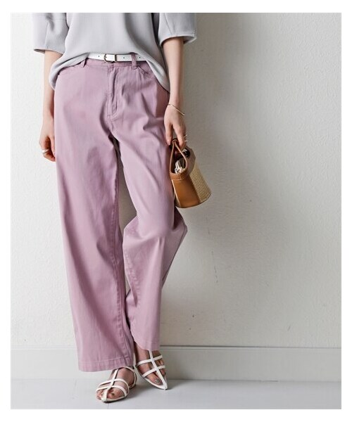 nissen（ニッセン）の「ゆるフィットワイドパンツ（股下68cm）＜大きいサイズ有＞（パンツ・レディース・黒/カーキ/ライトベージュ/オフホワイト/モカチャコール/ダークグリーン/モーブピンク/パープル/オレンジブラウン・S/M/L/LL/3L/4L/5L/6L/8L/10L）」の8枚目の写真