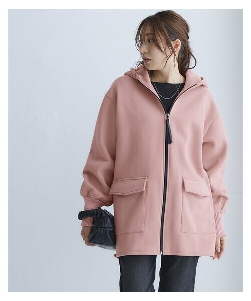 nissen（ニッセン）の「裏起毛リブ切替立衿ジップアップパーカーライトコート＜大きいサイズ有＞（ジャケット/アウター・レディース・オフベージュ/黒/インディゴブルー/モカ/ピンクベージュ/チャコールグレー/ブラウン・S/M/L/LL/3L/4L/5L/6L/8L/10L）」の19枚目の写真