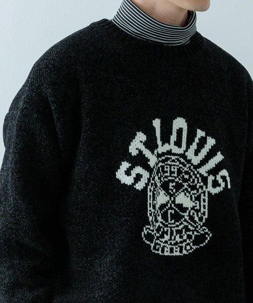 ITEMS URBANRESEARCH(アイテムズ アーバンリサーチ)の「カレッジロゴ モール クルーネック ニット(ニット/セーター・メンズ・NVY/BLK/BEG/MTD・M/L)」の6枚目の写真