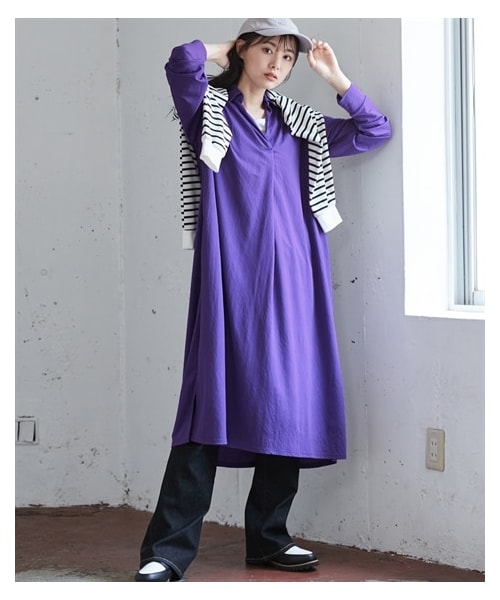 nissen（ニッセン）の「大きいサイズ美ラクRUタッチデザインワンピース（接触冷感・UVカット）（ワンピース・レディース・パープル/モスカーキ/黒・L/LL/3L/4L/5L/6L/8L/10L）」の17枚目の写真