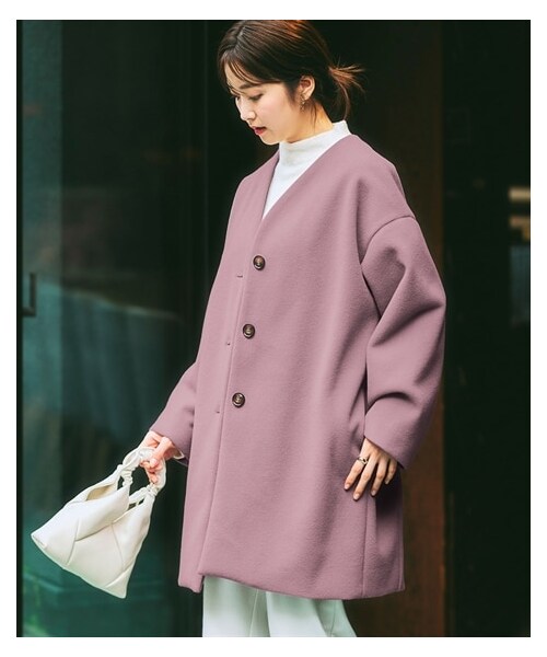 nissen（ニッセン）の「フェイクウールノーカラーコート（ノーカラーコート・レディース・黒/アイボリー/モカブラウン/サックス/ミント/ダスティピンク/グレージュ・S/M/L/LL/【旧】3L/【旧】4L/【旧】5L/【旧】6L/【旧】8L/【旧】10L/3L/4L/5L/6L/8L/10L）」の7枚目の写真