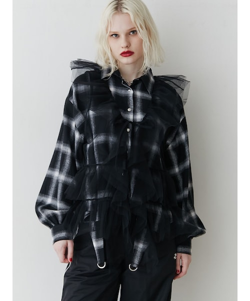 jouetie（ジュエティ）の「チュールドレープフリルベスト（その他トップス・レディース・オフホワイト/ブラック/ブルー/レッド・M）」の13枚目の写真