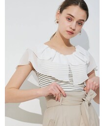 MERCURYDUO | 2WAYラッフルカラードッキングカットソー(Tシャツ/カットソー)