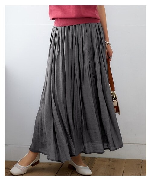 nissen（ニッセン）の「ふわり軽いエアリースラブスカート（ロング丈）（スカート・レディース・グレー/黒/ライトブルー/ベージュ/ライトグレー/テラコッタ/スモーキーグリーン/白/ピンク/ブルー/ダークオレンジ/ダークパープル/バーガンディ/ダークグリーン/チョコブラウン/※不要(色名変更あり)/モーブピンク/グリーン/ディープブルー/ライラック/ロイヤルブルー・S/M/L/LL/3L/4L/5L/6L/8L/10L）」の19枚目の写真