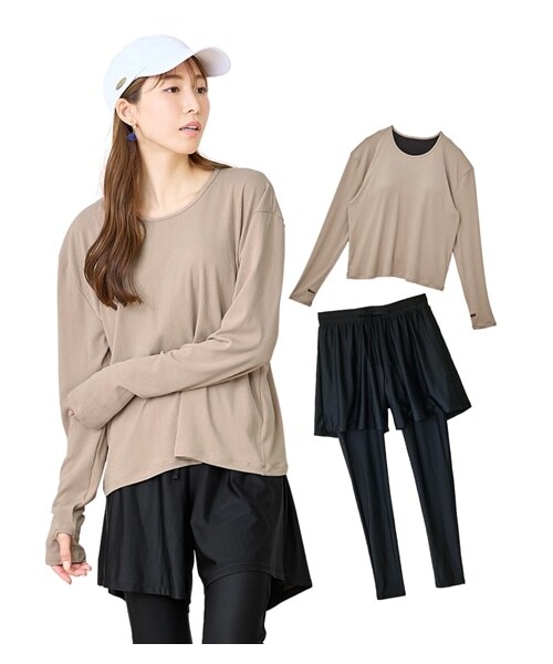 nissen（ニッセン）の「【上下2点セット】インナー一体型ラッシュガード（指穴付き）・レギンス付き水着（LB1074）（水着・メンズ・ブルー/ベージュ・S/M/L/LL/3L/4L/5L/6L/8L/10L）」の6枚目の写真