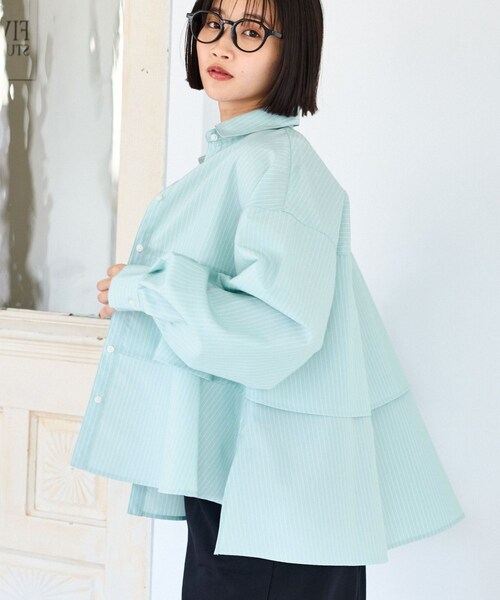 VIS(ビス)の「裾ティアードオーバーシャツ/UVケア・イージーケア(シャツ/ブラウス・レディース・ホワイト/ダークブラウン/ライトグリーン/サックス・F)」の15枚目の写真