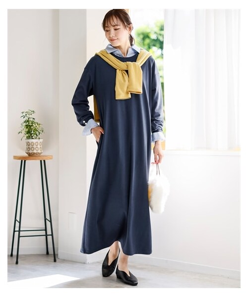 nissen（ニッセン）の「大きいサイズもちもちやわらかボタンデザインロングワンピース（ワンピース・レディース・メイプルオレンジ/グレイッシュグリーン/ダークネイビー・L/LL/3L/4L/5L/6L/8L/10L）」の15枚目の写真