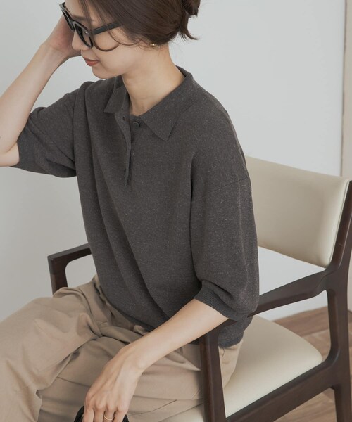 URBAN RESEARCH DOORS（アーバンリサーチドアーズ）の「ニットポロシャツ（ポロシャツ・レディース・BLACK/CHARCOAL/Y.KHAKI・M）」の14枚目の写真