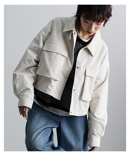 nissen（ニッセン）の「衿２ＷＡＹ立体ポケットショート丈ジャケット ［Soiunique］（ジャケット/アウター・レディース・アイボリー/カーキ/ブラック・M）」の4枚目の写真