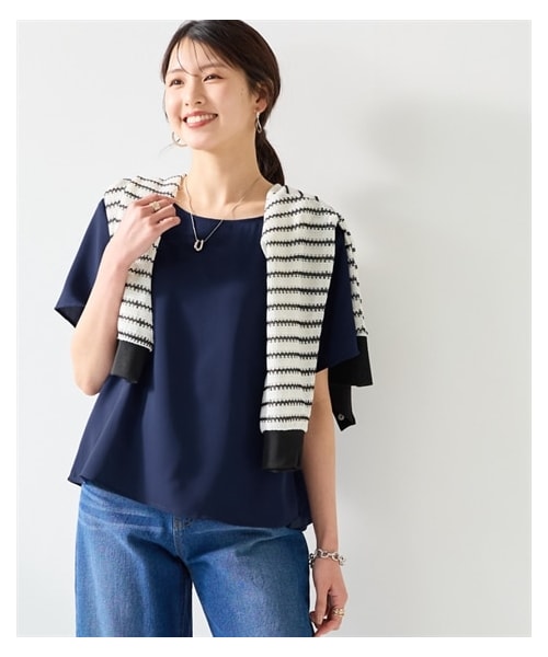 nissen（ニッセン）の「シンプルTブラウス（消臭テープ付）＜大きいサイズ有＞（シャツ/ブラウス・レディース・アイボリー/ネイビー/イエロー/黒/セージグリーン・S/M/L/LL/3L/4L/5L/6L/8L/10L）」の7枚目の写真