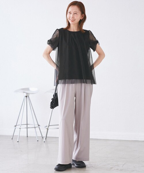 ROPE' PICNIC(ロペピクニック)の「Cutee チュールドッキングツイストスリーブトップス/リンクコーデ(Tシャツ/カットソー・レディース・ブラック/ホワイト/ライトグリーン/ブルー系・38)」の8枚目の写真